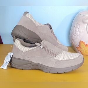 Land's End All Weather Insulated Zip Moc Shoe Women's 10 Taupe Cream Tan Suade
